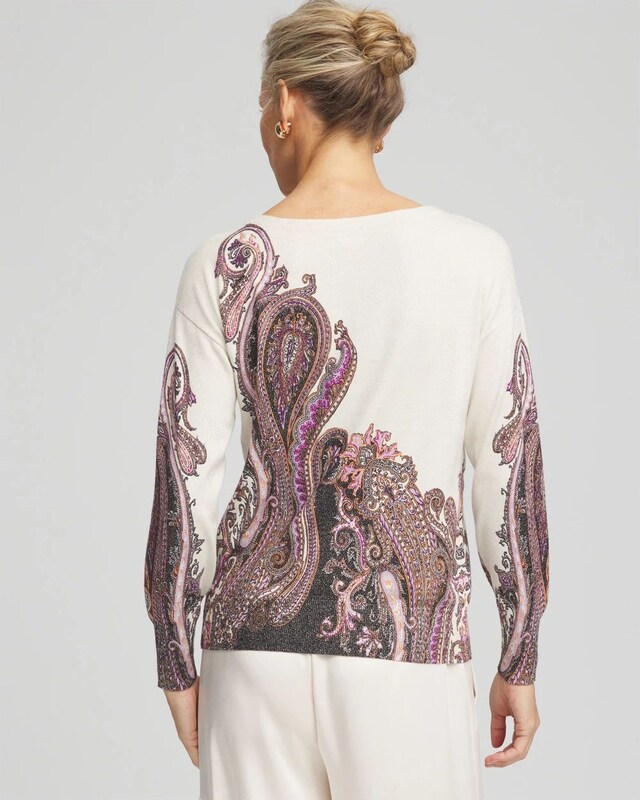 Metallic Paisley Pullover Sweater - image 3